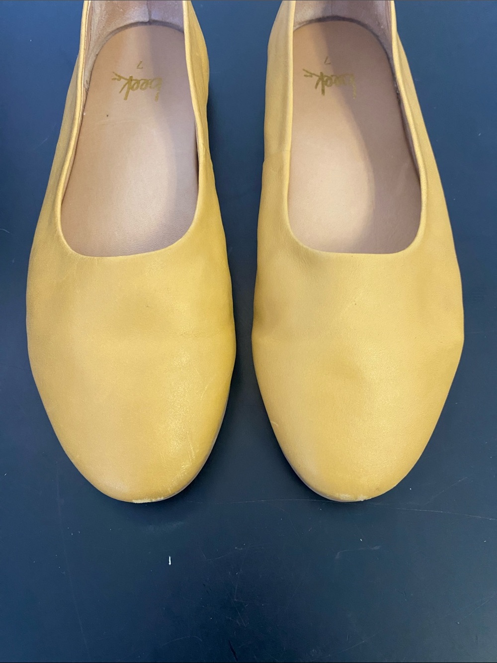 Beek Mustard Leather Ballet Flats - Picture 2 of 5